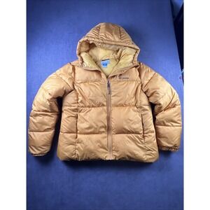 Columbia Puffer Jacket Women's L Hooded Full Zip Insulated Yellow Ski Casual